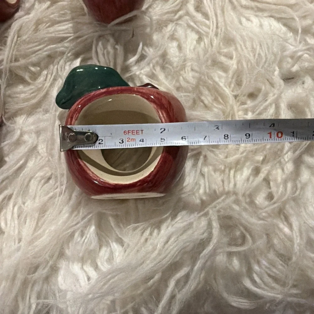 Vintage Set Of Four Hand-Painted Ceramic Red Apple Napkin Rings
